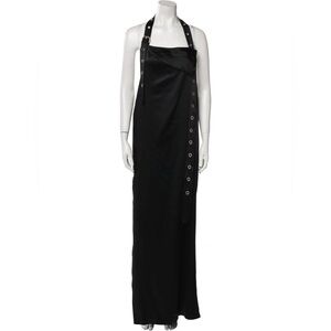 Off-White Belted Satin Halter Neck Evening Maxi Dress